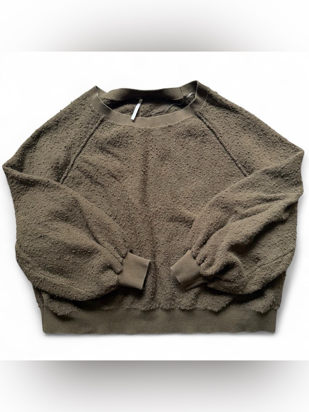 Free People Found My Friend Olive Green Bouclé Knit Oversized Sweater M